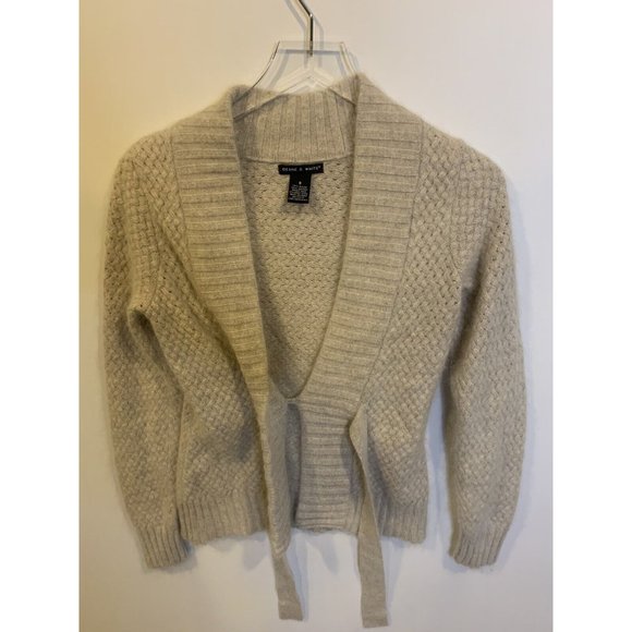 Deane & White S Cream Angora Lambs Wool Blend Chunky Knit Cardigan Wrap Tie - Picture 1 of 5